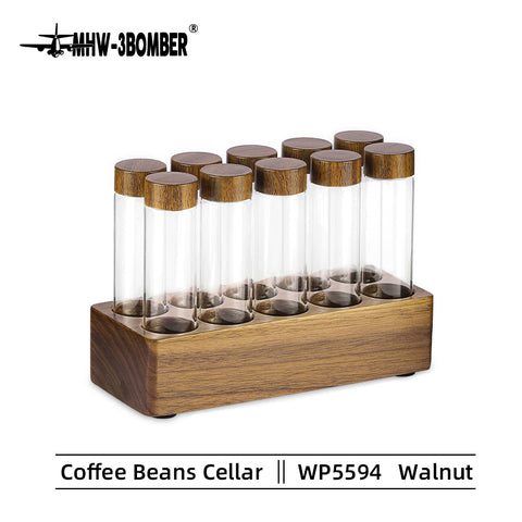 MHW-3Bomber | Coffee Beans Tubes Set (10x Multifunctional Tubes & Walnut Stand)